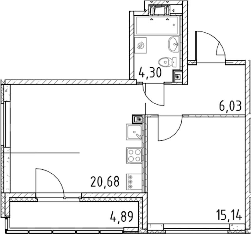 1-комнатная квартира 46.15 м², 11/17 эт., ЖК «Город Первых»